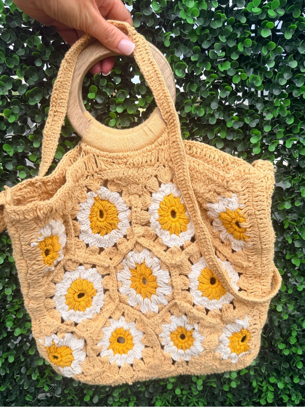 Balabooste Paris Crochet Satchel Sunflower Squares Tote Bag